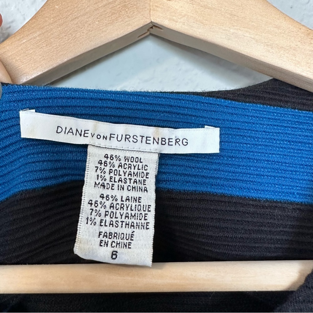 Diane von Furstenberg Blue-Black Striped Textured Wool Rigmora Dress - Picture 8 of 10